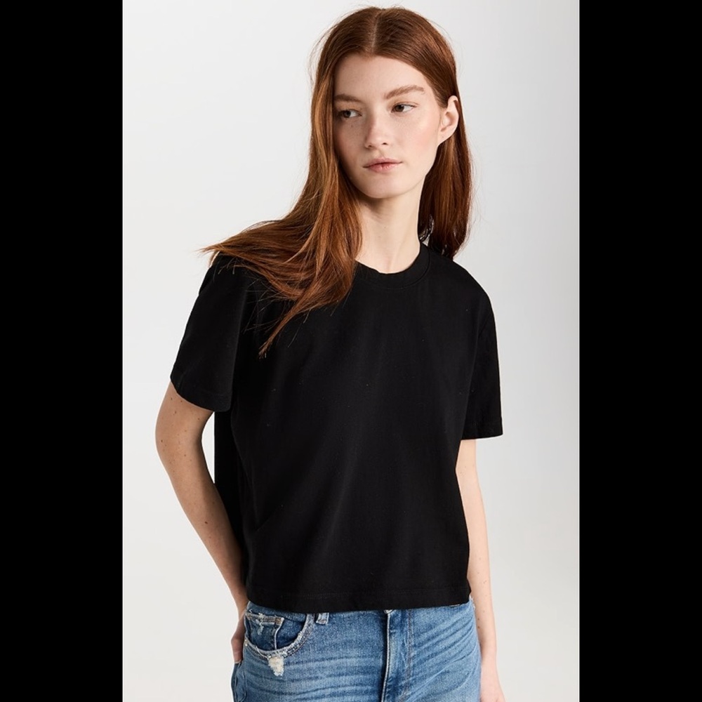 Reformation cropped classic crew t - small in black and white
